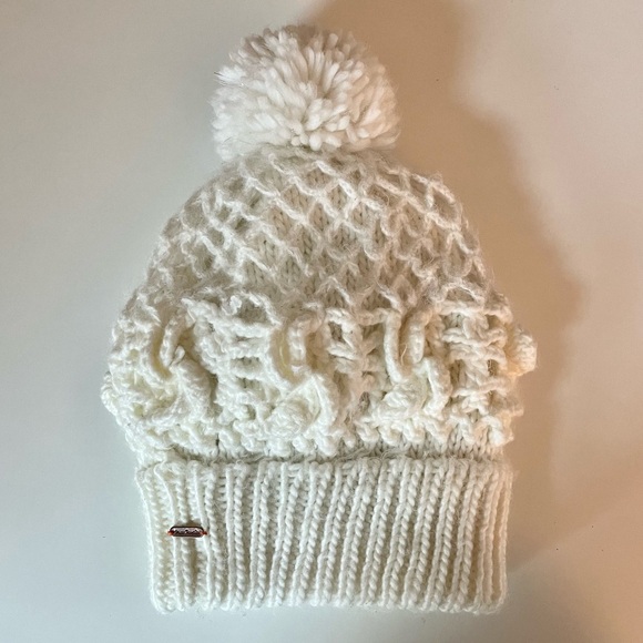 Free People Ladies Knit Winter Hat, Crochet Detail, Cuff Trim, Ivory, Snow Bunny - Picture 4 of 10